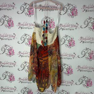 Venus USA tank top halter tie up beaded accent boho floral paisley flowy orange